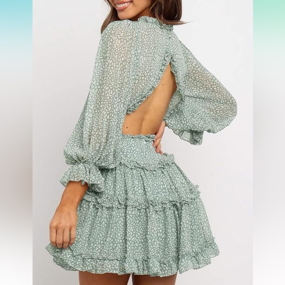 Deep-V Ruffle Floral Mini Dress - Picture 2 of 5